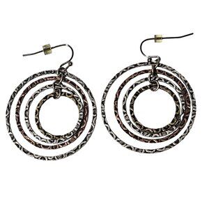 Elegant Hammered Circle Stacked Dangle Earrings Multi Tone Statement Women